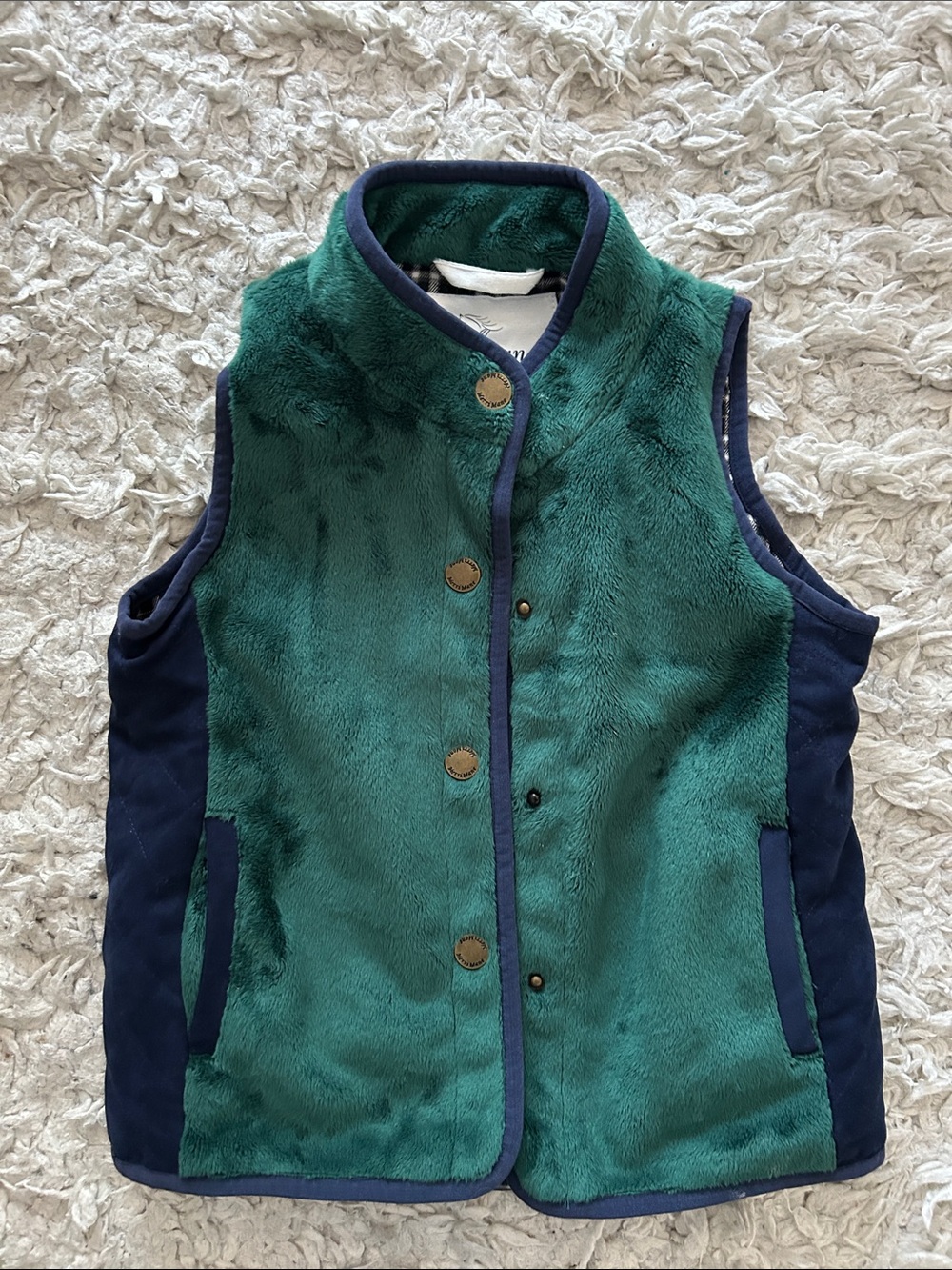 Plush Green and Navy Kids Vest - Cozy Layering Vest